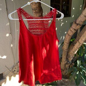 Women's Lucky Brand Red Racer Back Crochet Back Tank Top Size X-Large